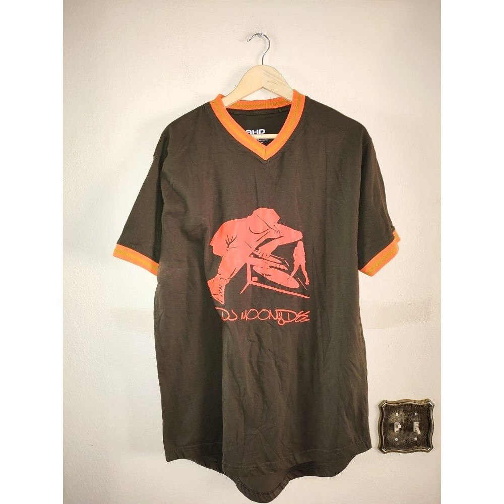 Men's AHP Another Hype Piece V-Neck Army Green Orange T Shirt Size 2XL